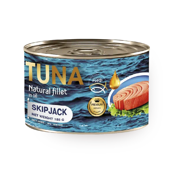 Тунец филе Skipjack «Морской риф» натуральный в собственном соку