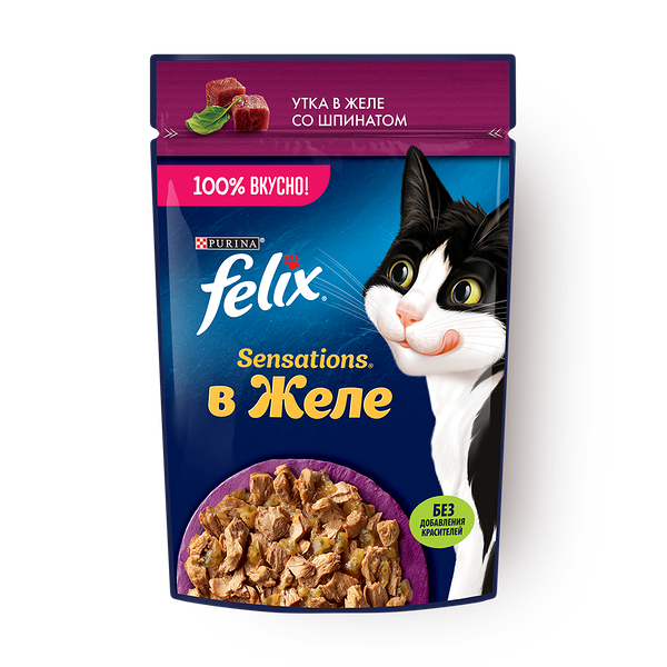 Корм для кошек Felix Sensations утка со шпина­том