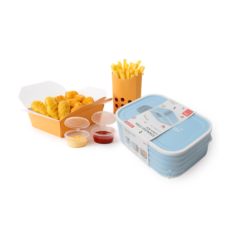 Сет Классический стрипсы, наггетсы и картофель фри «Из Лавки» + Контейнер пластиковый для еды Tedemei синий 1.5 л