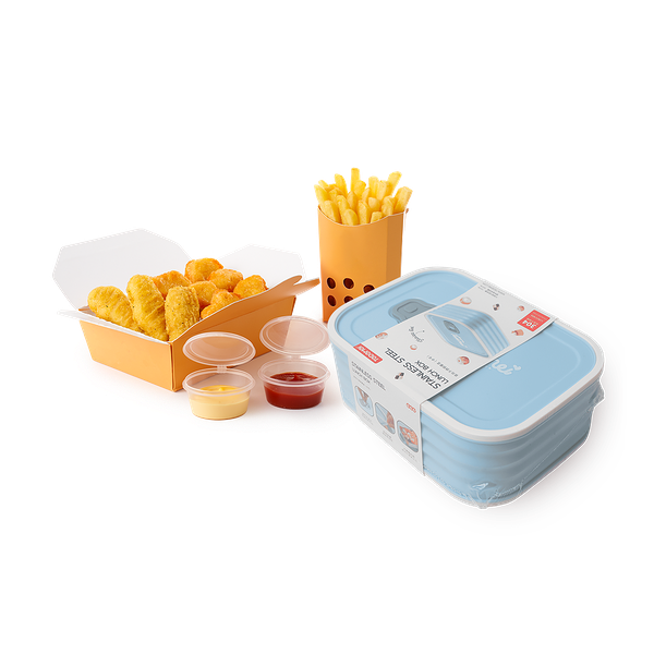 Сет Классический стрипсы, наггетсы и картофель фри «Из Лавки» + Контейнер пластиковый для еды Tedemei синий 1.5 л