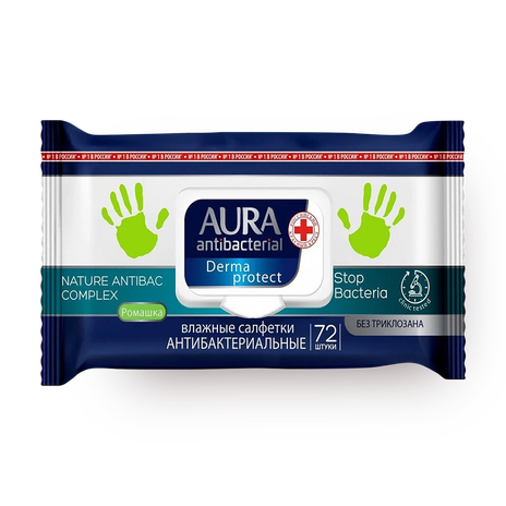 Влажные салфетки антибактериальные Aura с ромашкой