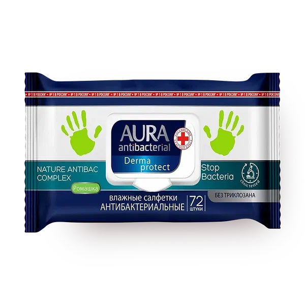 Влажные салфетки антибактериальные Aura с ромашкой