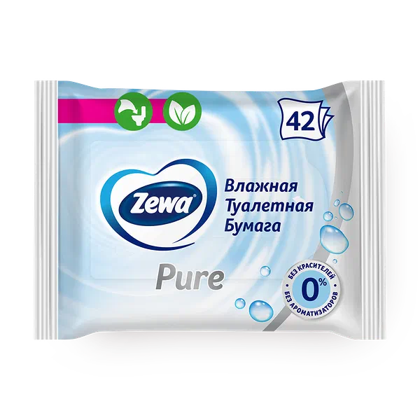 Туалетная бумага влажная Zewa Pure
