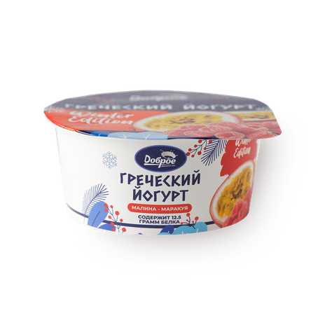 Йогурт греческий «Доброе деревенское утро» малина-маракуйя 3%