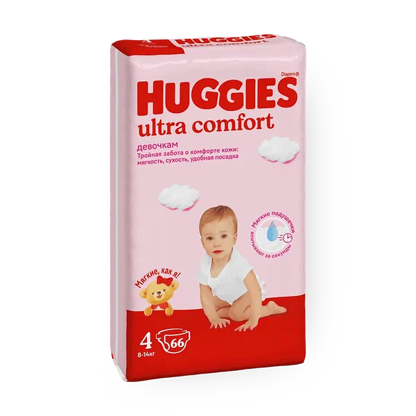 Подгузники Huggies Ultra Comfort для девочек 4 размер 8-14 кг