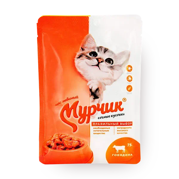 Влажный корм для кошек «Мурчик» с говядиной в соусе