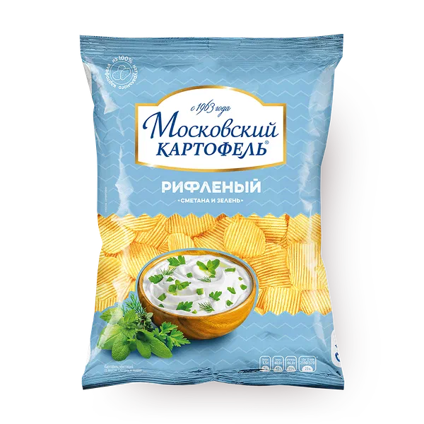 Чипсы «Московский картофель» сметана и зелень рифлёные