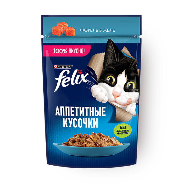 Влажный корм для кошек Felix Аппетитные кусочки форель в желе