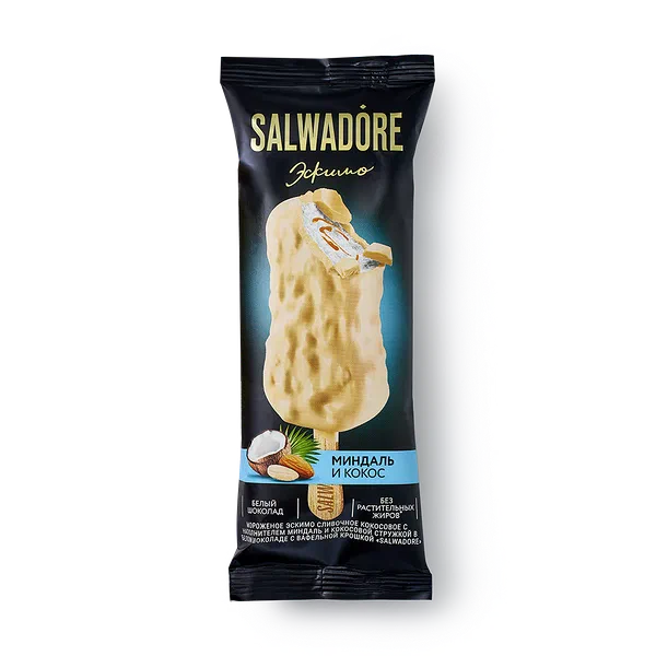 Мороженое сливочное Salwadore с миндалем и кокосовой стружкой эскимо