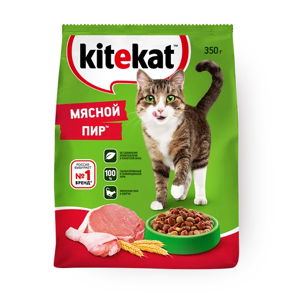 Сухой корм Kitekat для взрослых кошек Мясной Пир