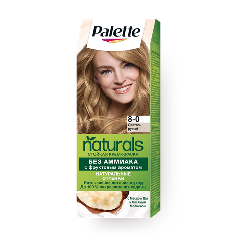 Крем-краска Palette Naturals 8-0 светло-русый с фруктовым ароматом без аммиака с маслом ши и овсяным молочком
