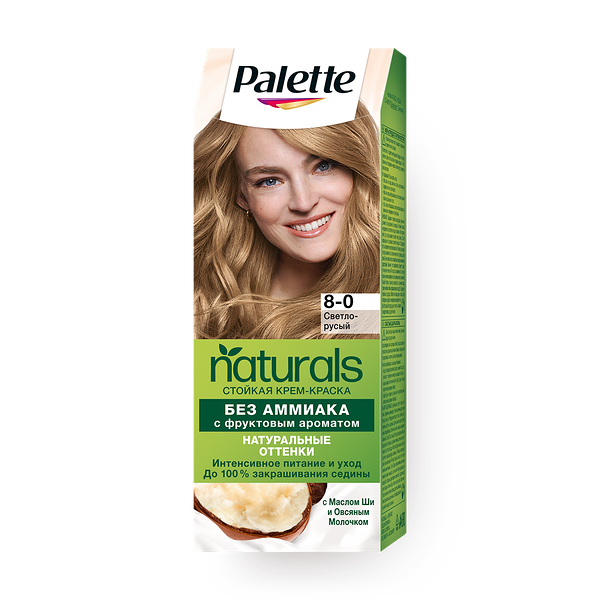 Крем-краска Palette Naturals 8-0 светло-русый с фруктовым ароматом без аммиака с маслом ши и овсяным молочком
