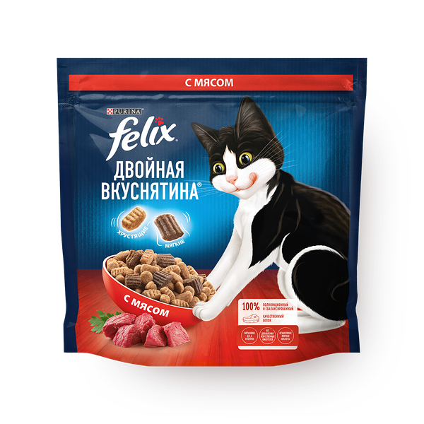 Сухой корм для кошек Felix Двойная вкуснятина с мясом