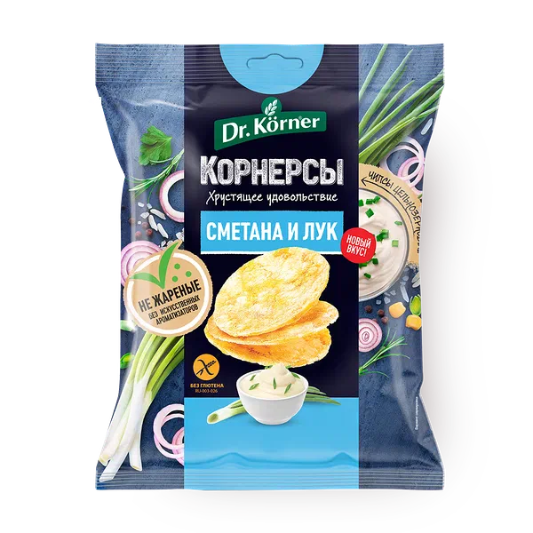 Чипсы цельнозерновые Dr.Korner со сметаной и зелёным луком