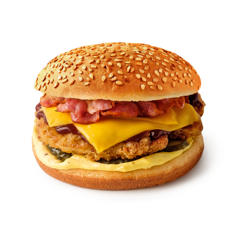 Большой бургер куриный BBQ с говяжьим беконом «Из Лавки»