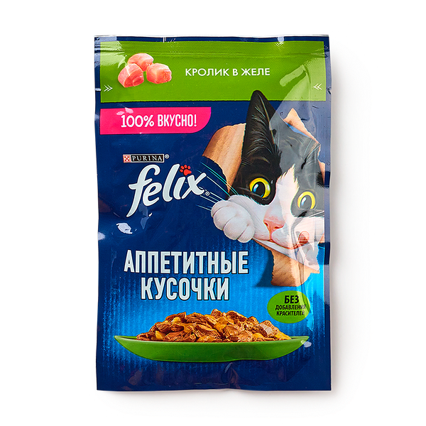 Влажный корм для кошек Felix Аппетитные кусочки кролик в желе