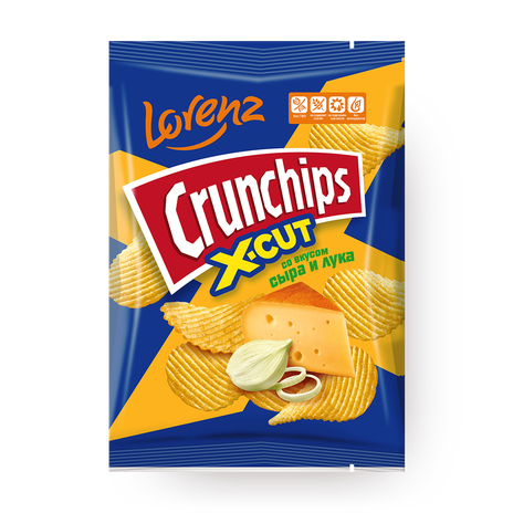 Чипсы картофельные Crunchips X-Cut со вкусом сыра и лука рифлёные