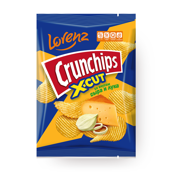 Чипсы картофельные Crunchips X-Cut со вкусом сыра и лука рифлёные