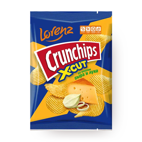 Чипсы картофельные Crunchips X-Cut со вкусом сыра и лука рифлёные