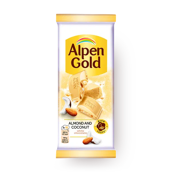 Шоколад белый Alpen Gold с миндалем и кокосом