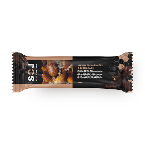 Батончик ореховый SOJ в шоколаде миндаль-карамель