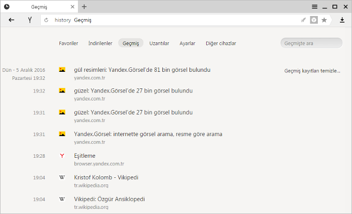 Geçmiş - Browser. Yardım