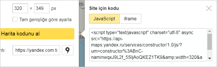 Harita Turu Secme Kod Veya Baglanti Alma Yandex Harita Sihirbazi Yardim