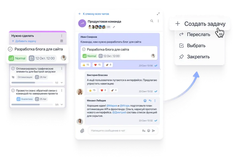 Чтобы создать задачу в YouGile, можно выделить текст в сообщении: так договорённости не потеряются в переписках. Источник: ru.yougile.com