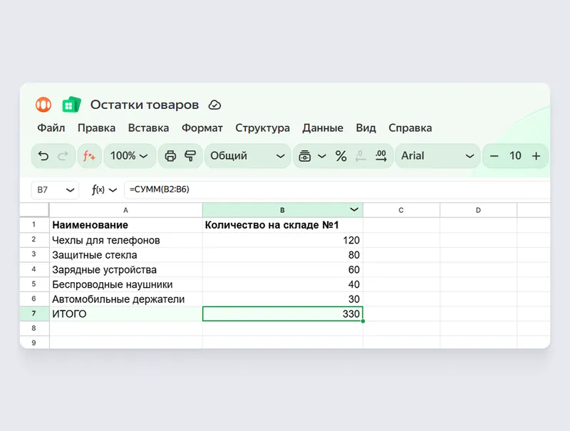Результат работы кнопки «Автосумма»
