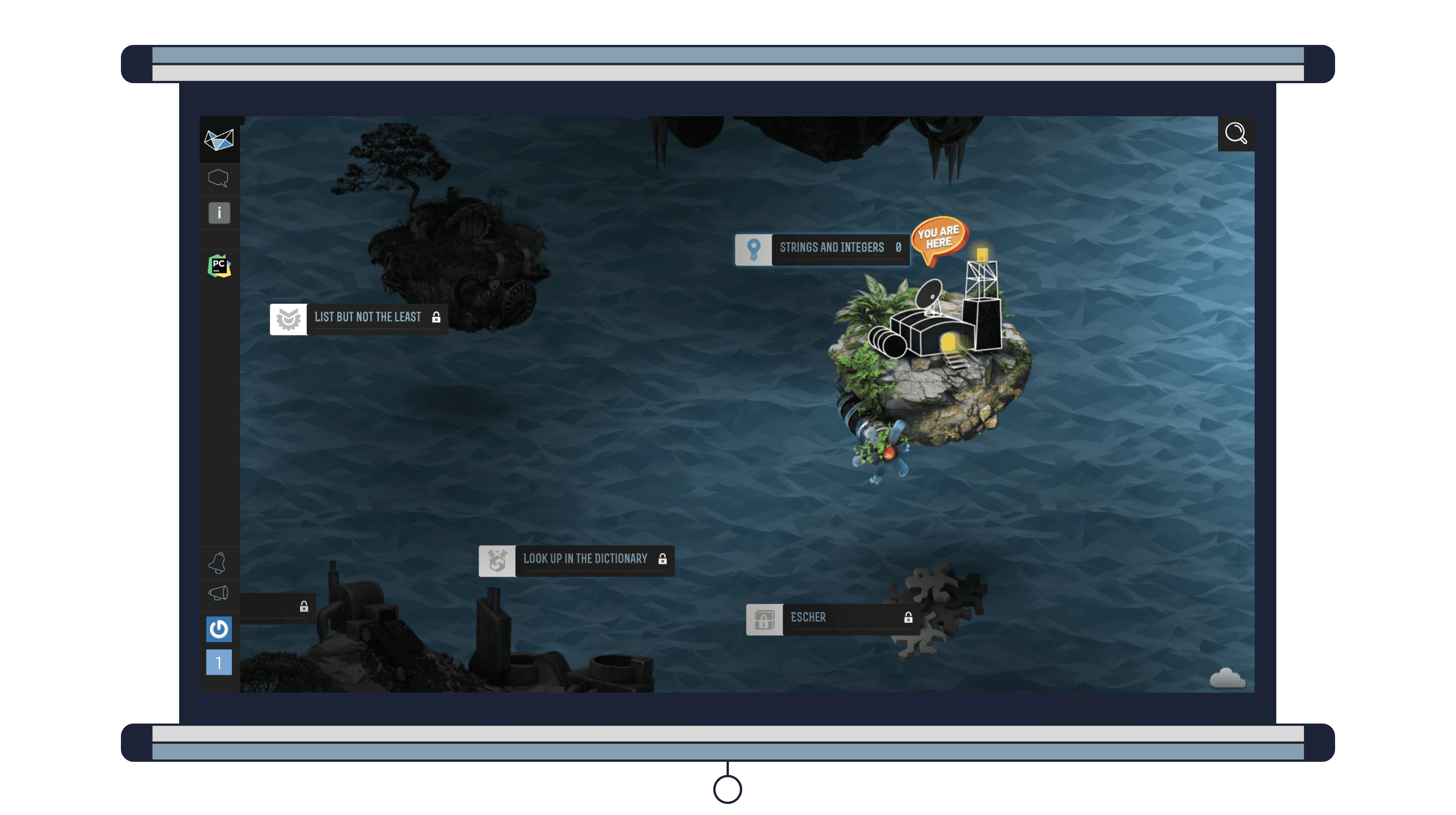 Интерфейс онлайн-игры CheckiO. Первый открытый остров на карте