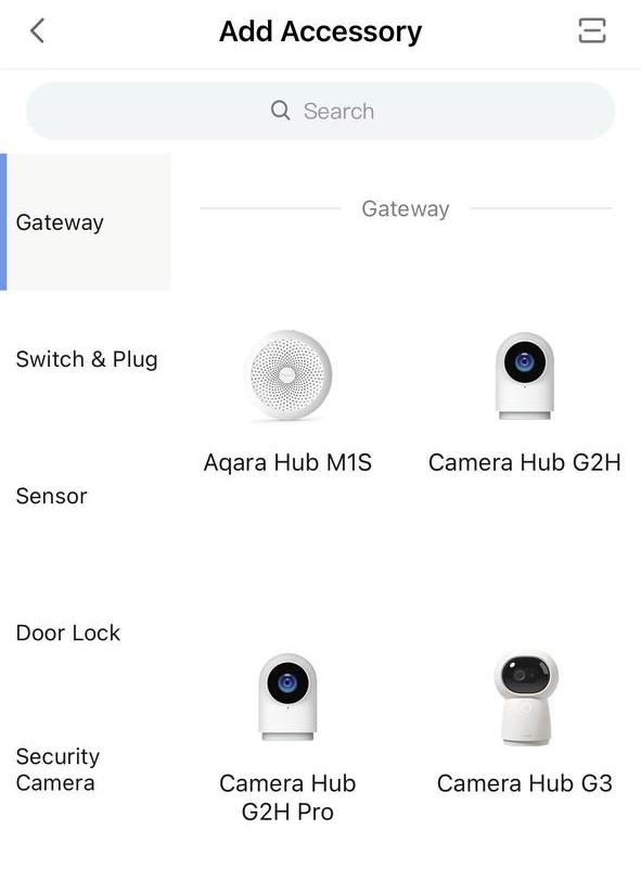 Add device screen in the Aqara Home app