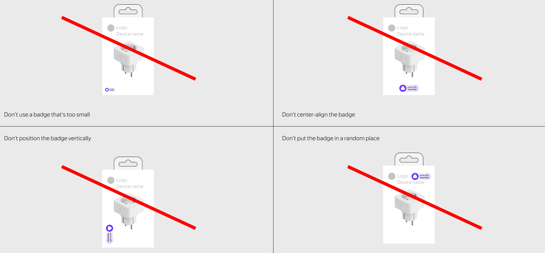 Examples of incorrect badge usage on packaging