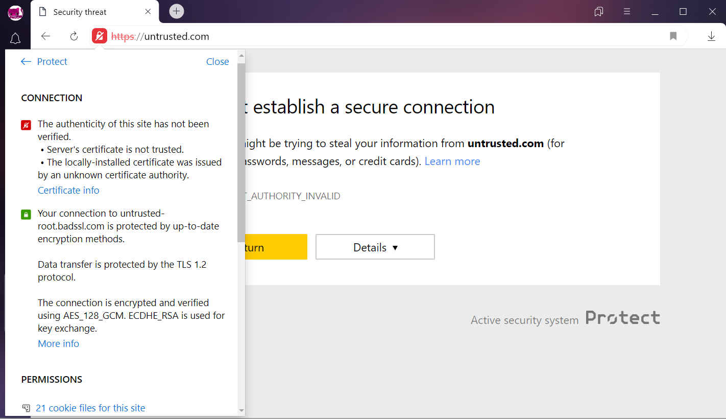 Protect Protection from untrusted certificates. Reference information