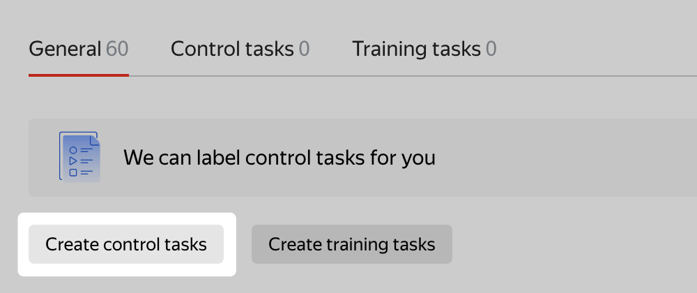 Upload data. Create control tasks
