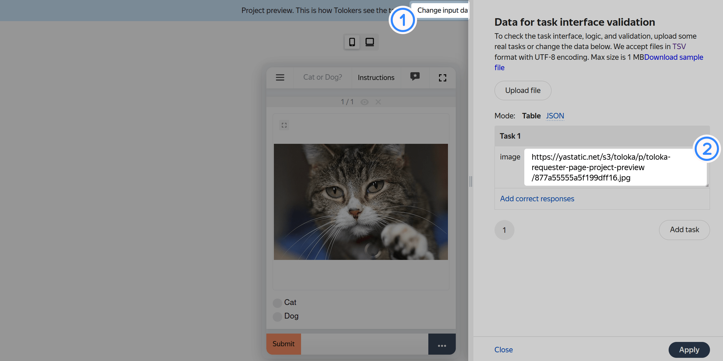 What the task interface might look like and how to insert images in the preview