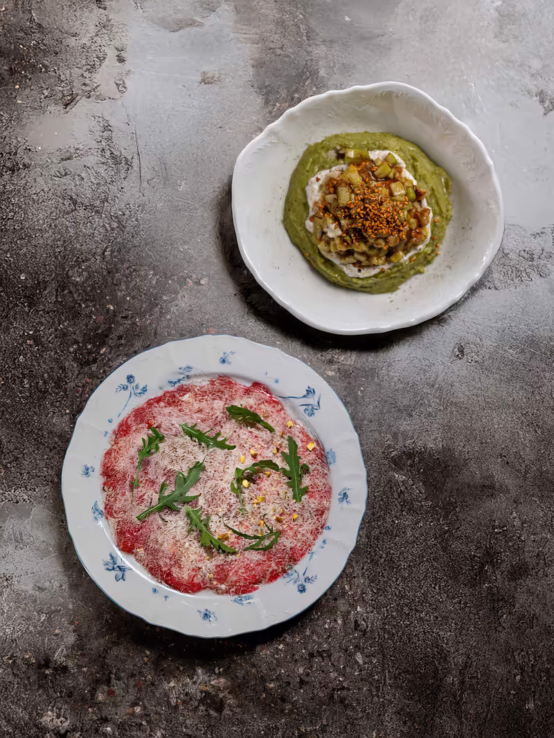 The veal and eel carpaccio with coconut-lime cream