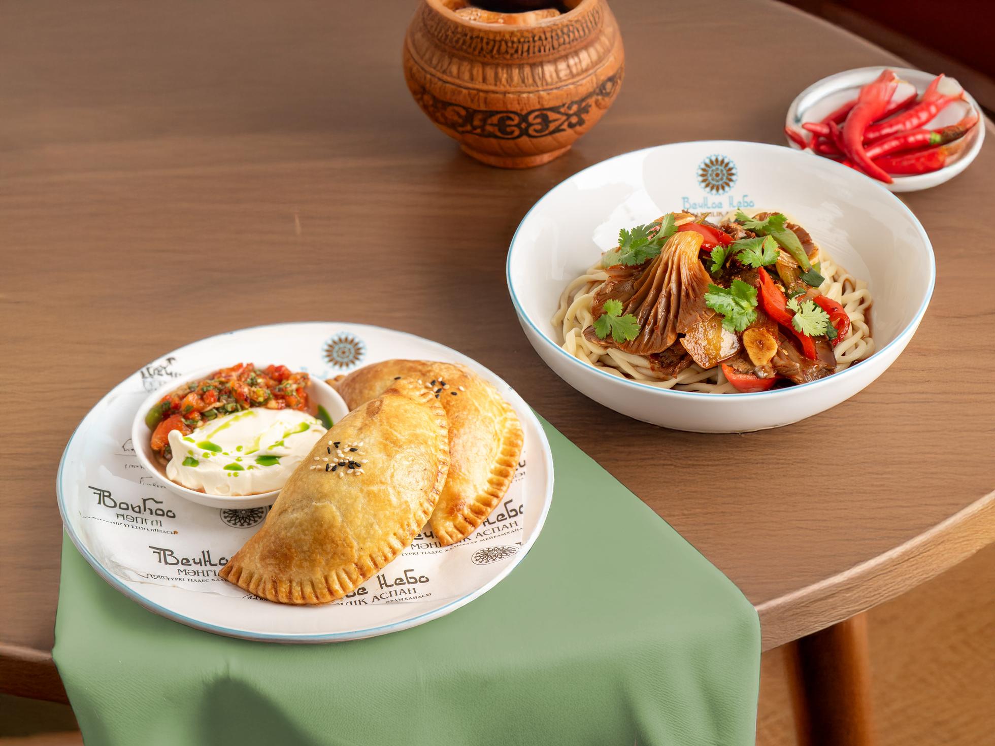Samsa with beef and truffle oil, lagman moguru