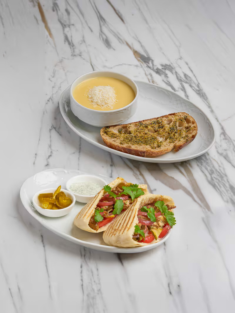 Cheese cream soup and the tandoori sandwich