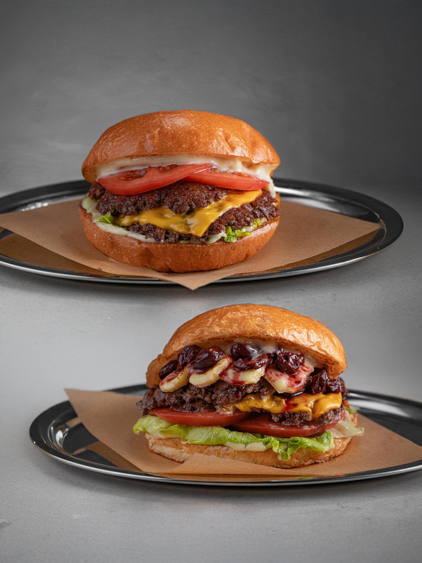 Blue Cheese burger, cherry and brie burger
