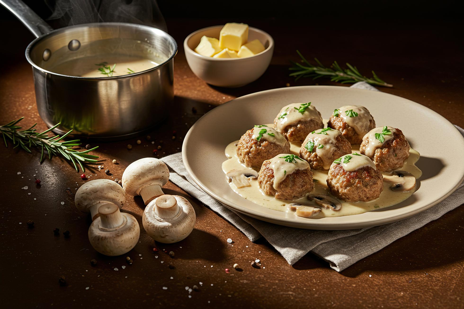 Куриные фрикадельки в луково-сырном соусе