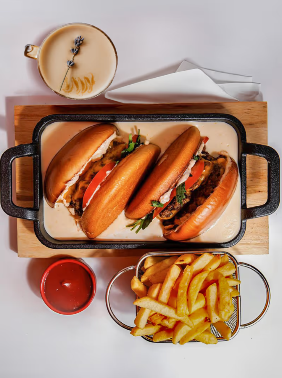 Burger and signature raf with lavender