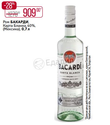 Bacardi карта бланка