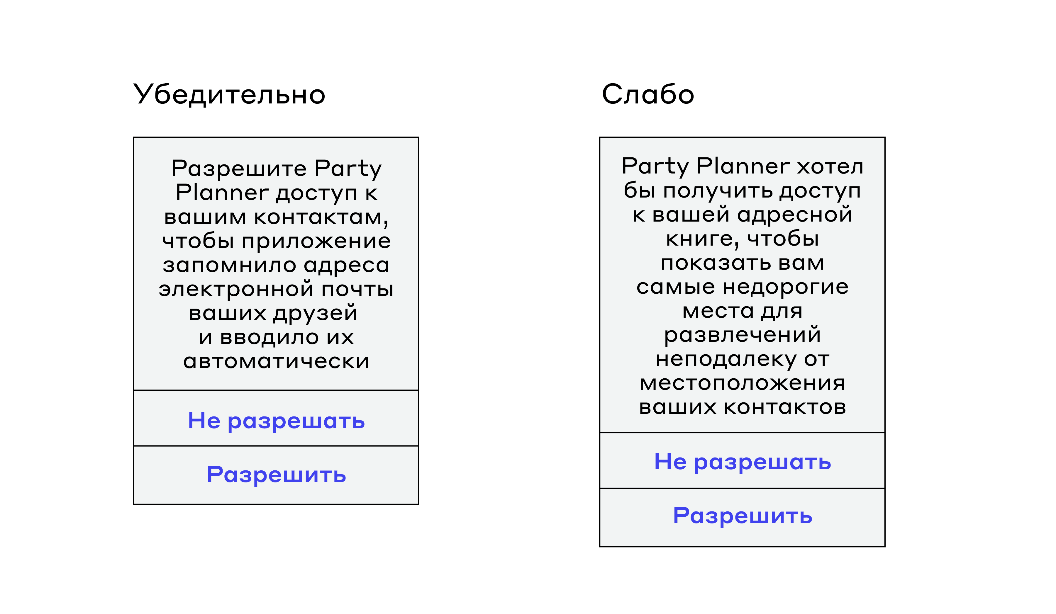 Пример убедительного и слабого текста по результатам тестов Norman Nilsen Group