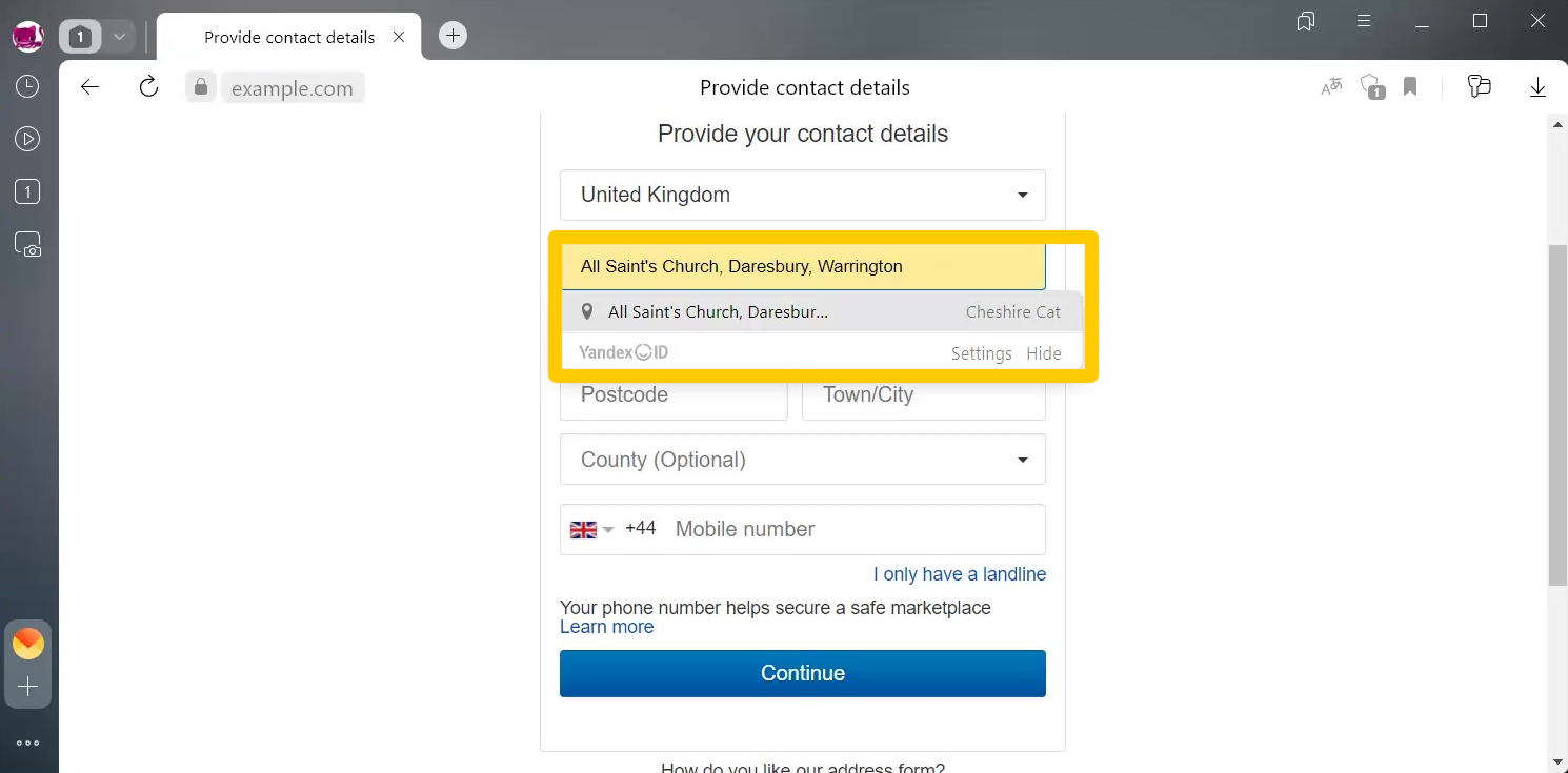 Autofill for forms Browser. Reference information