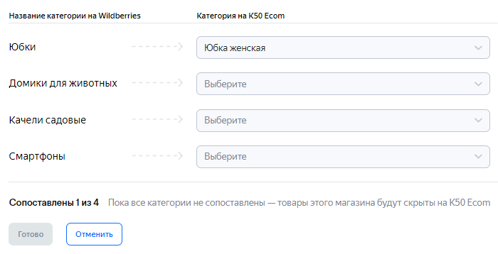 Сопоставление категорий