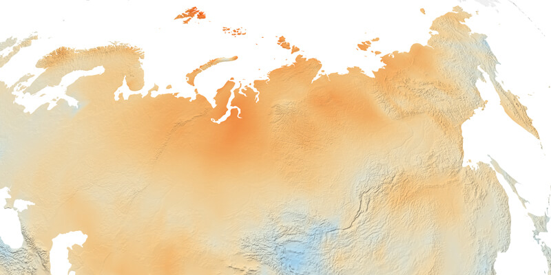 Карта температурных аномалий, 2005 год