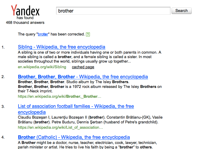 Yandex Site Search corrects typos.